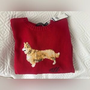 NWT RALPH LAUREN - Red Corgi Motif Sweater, L